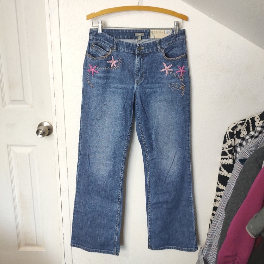 J. Jill Recrafted Limited Edition Floral Embroidery Jeans Size 6